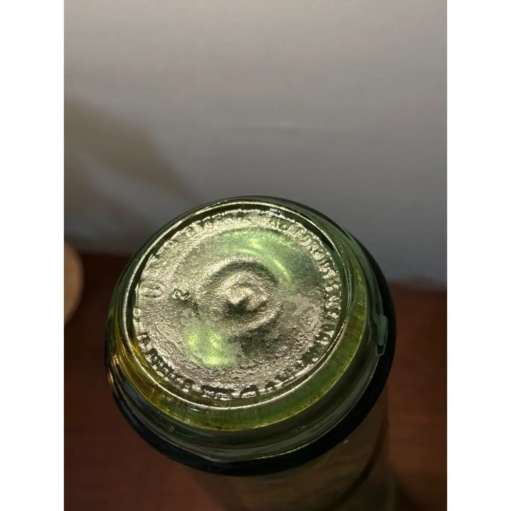 Vintage Mid Century Old Fitzgerald Bourbon Green Glass Decanter Bottle Crest